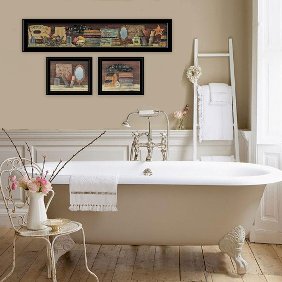 Set Of Three COUNTRY BATH II 10 Black Framed Print Bathroom Wall Art