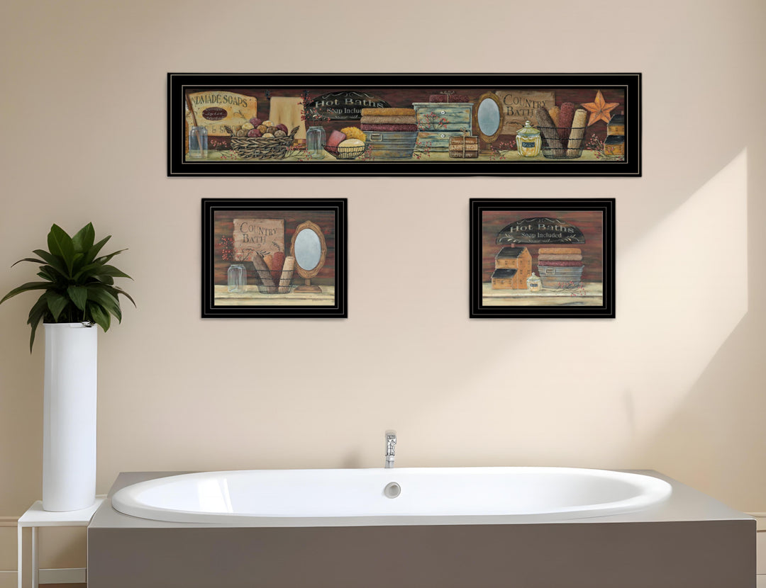 Set Of Three COUNTRY BATH II 10 Black Framed Print Bathroom Wall Art