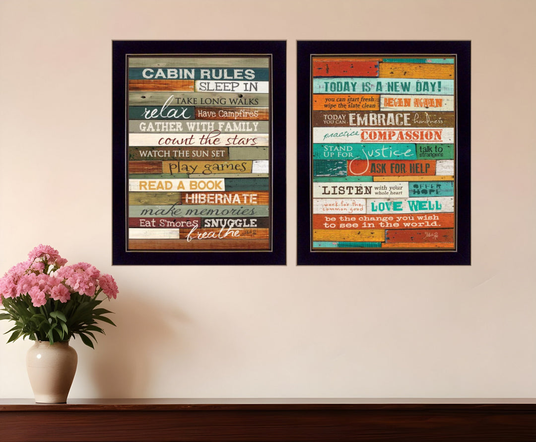 Set Of Two Wood Plank Black Framed Print Wall Art