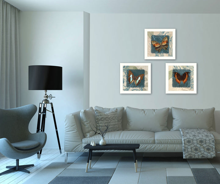 Set Of Three Butterflies White Framed Print Wall Art