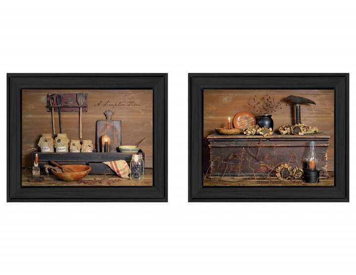 Set Of Two Rustic Black Framed Print Wall Art