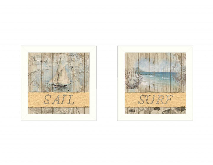 Set Of Two Sail or Surf White Framed Print Wall Art