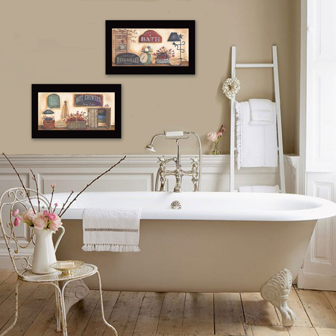 Set Of Two Bath 1 Black Framed Print Bathroom Wall Art