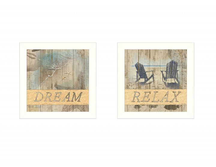 Set Of Two Dream or Relax White Framed Print Wall Art