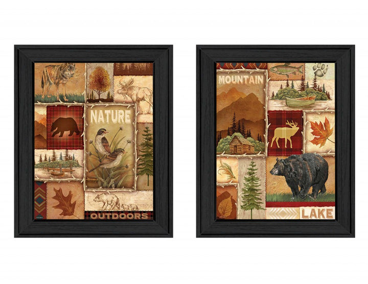 Set Of Two Lodge Collage Black Framed Print Wall Art