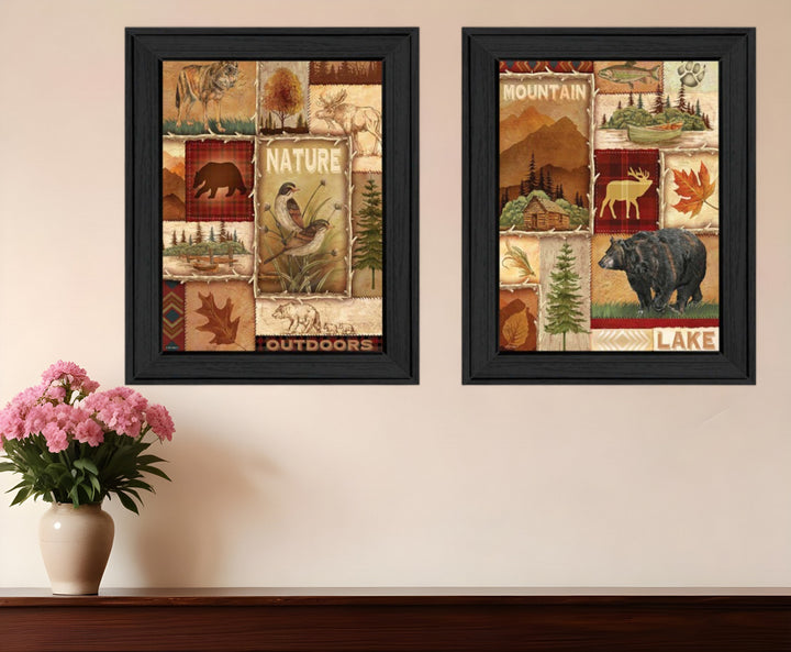 Set Of Two Lodge Collage Black Framed Print Wall Art