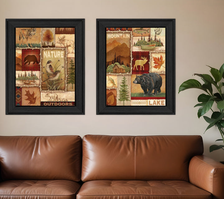 Set Of Two Lodge Collage Black Framed Print Wall Art