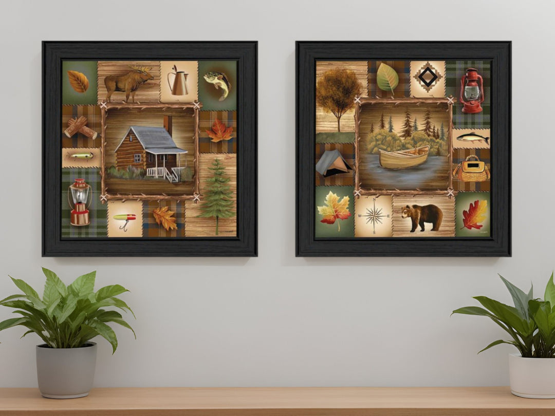 Set Of Two Up North Black Framed Print Wall Art