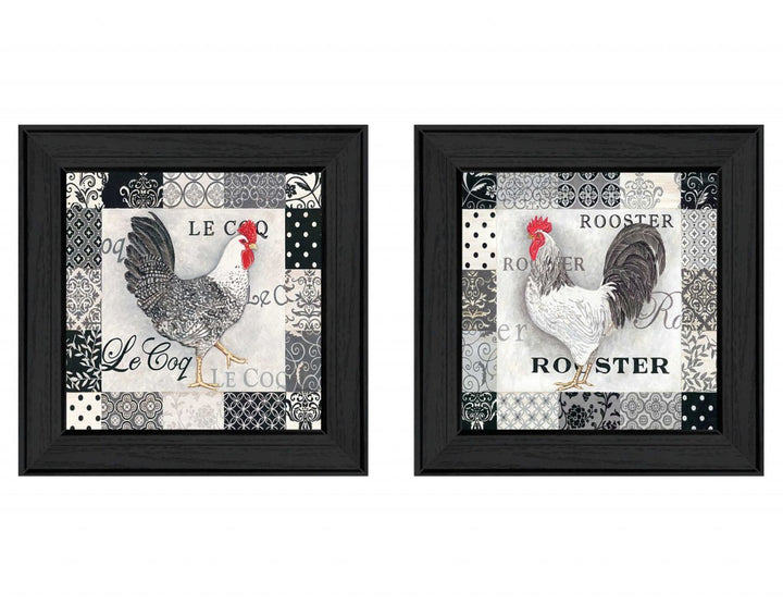 Set Of Two Rooster I Black Framed Print Wall Art