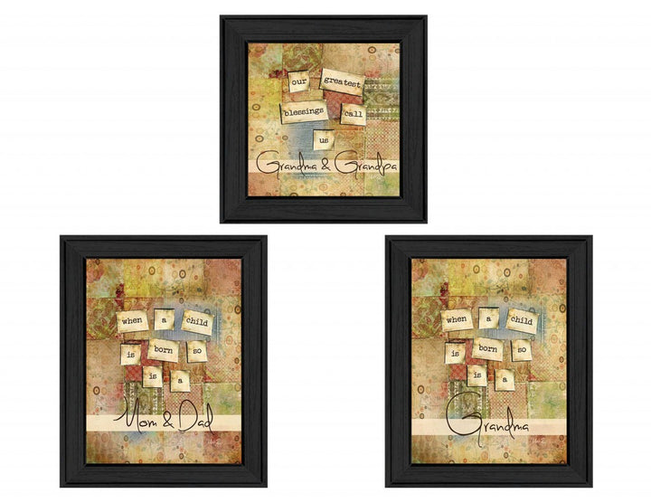 Set Of Three Child Collection Black Framed Print Wall Art