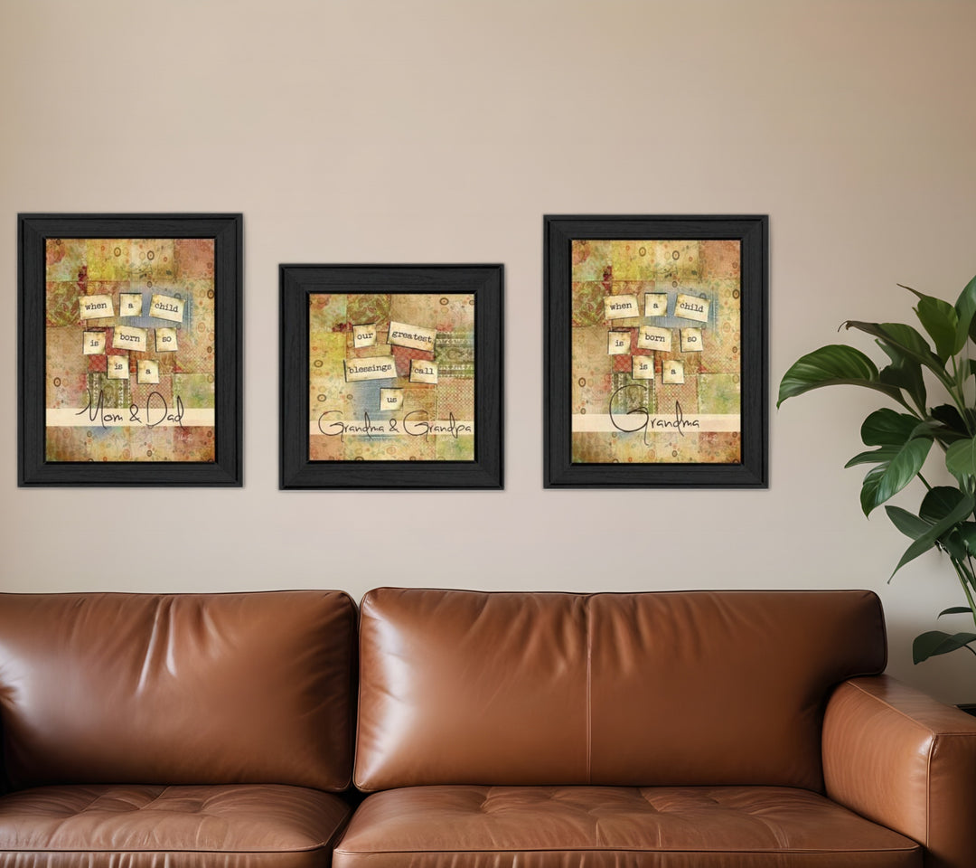 Set Of Three Child Collection Black Framed Print Wall Art