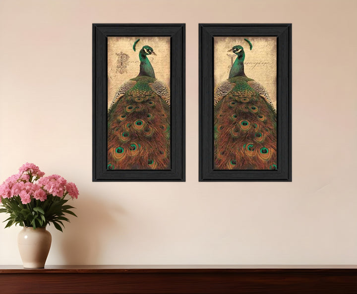 Set Of Two Peacock 2 Black Framed Print Wall Art