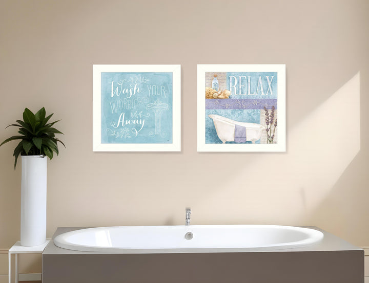 Set Of Two Wash White Framed Print Bathroom Wall Art