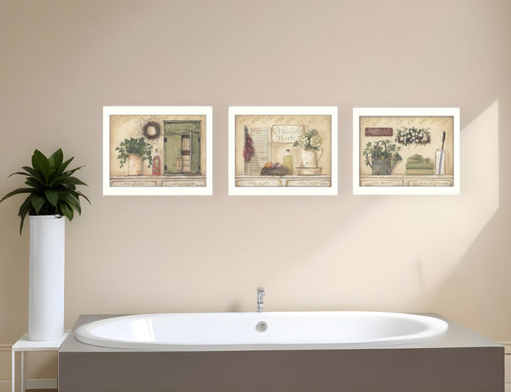 Set Of Three Garden Bath 2 White Framed Print Bathroom Wall Art