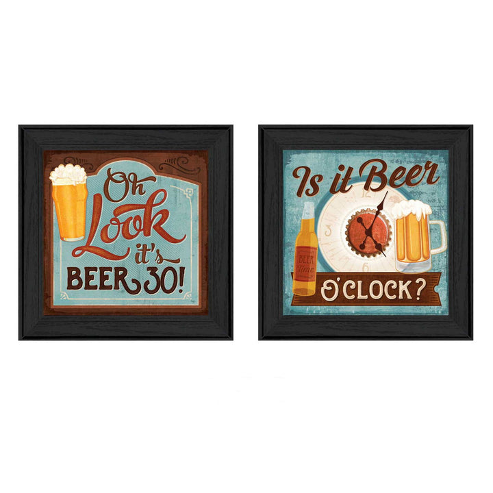 Set Of Two Beer Oclock Black Framed Print Wall Art