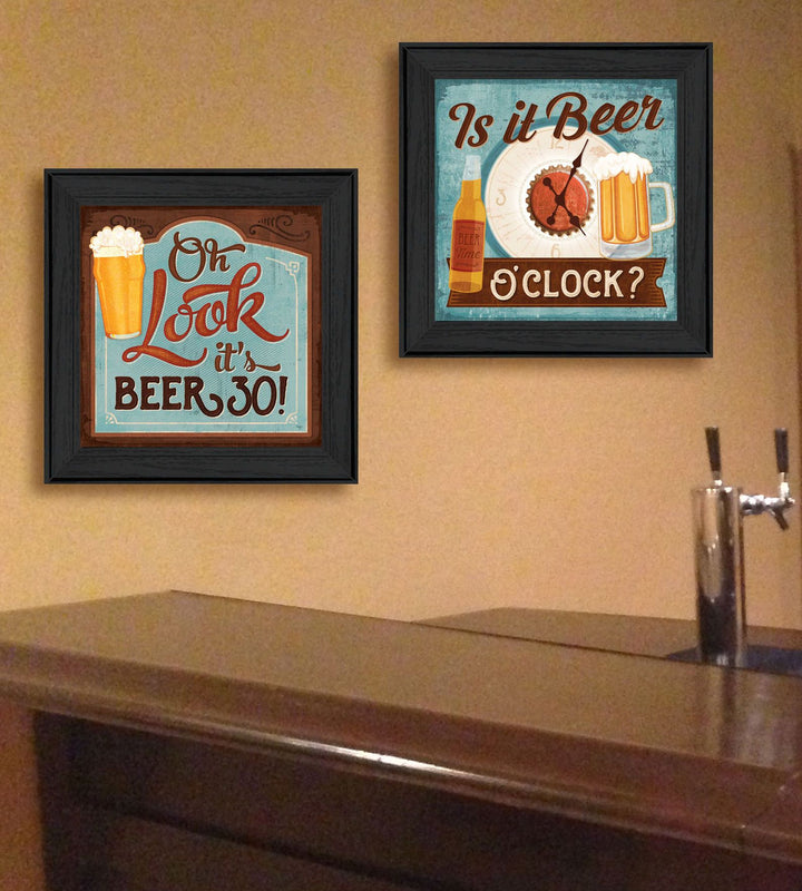 Set Of Two Beer Oclock Black Framed Print Wall Art