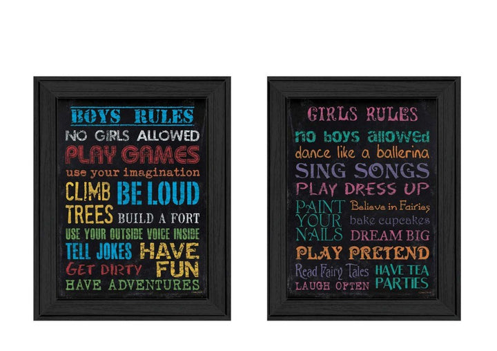 Set Of Two Family Kids Rules Black Framed Print Wall Art