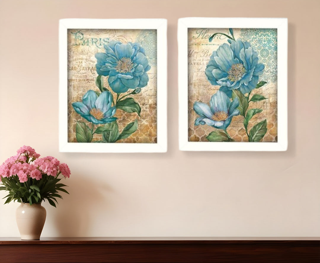 Set Of Two Paris Floral Postcard White Framed Print Wall Art