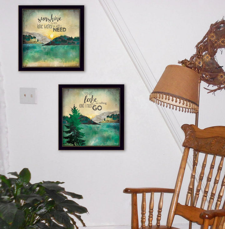 Set Of Two The Lake is Calling Black Framed Print Wall Art