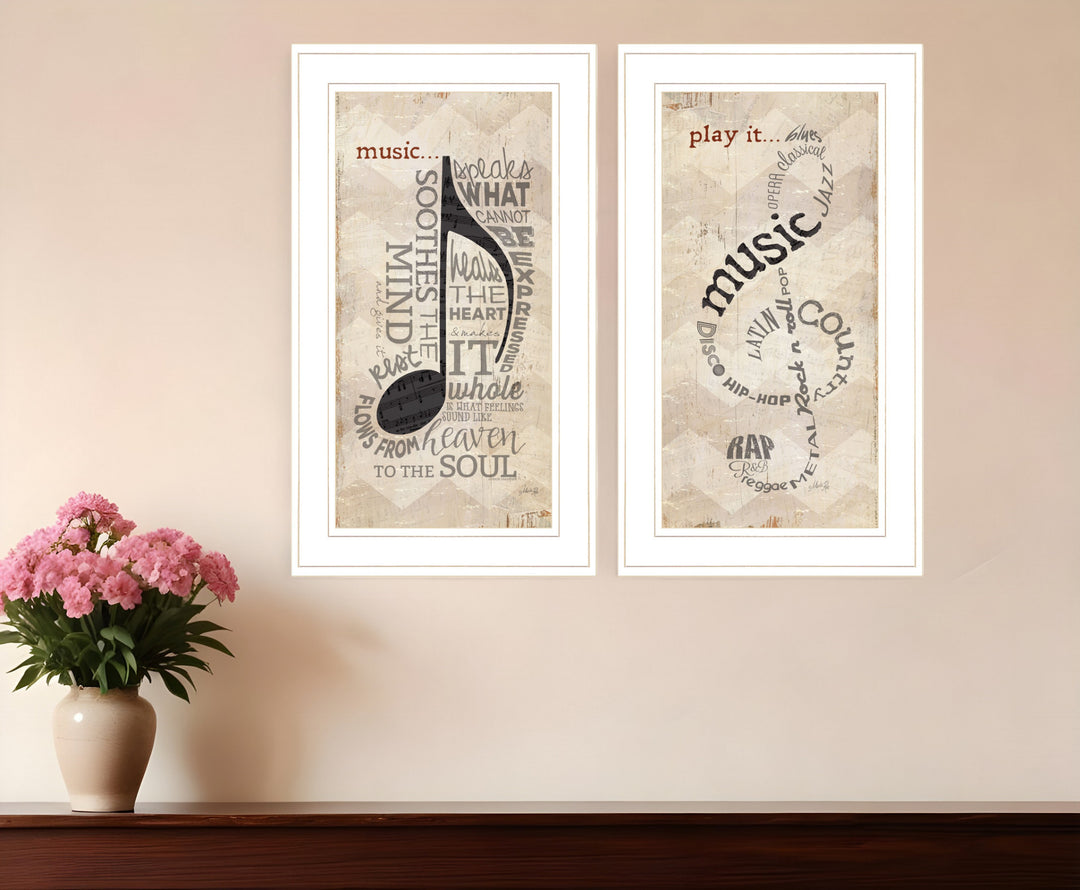 Set Of Two Musical Notes White Framed Print Wall Art