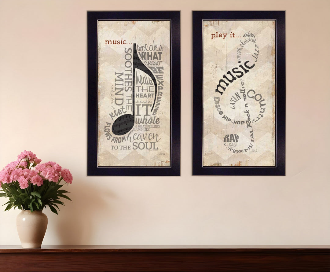 Set Of Two Musical Notes Black Framed Print Wall Art