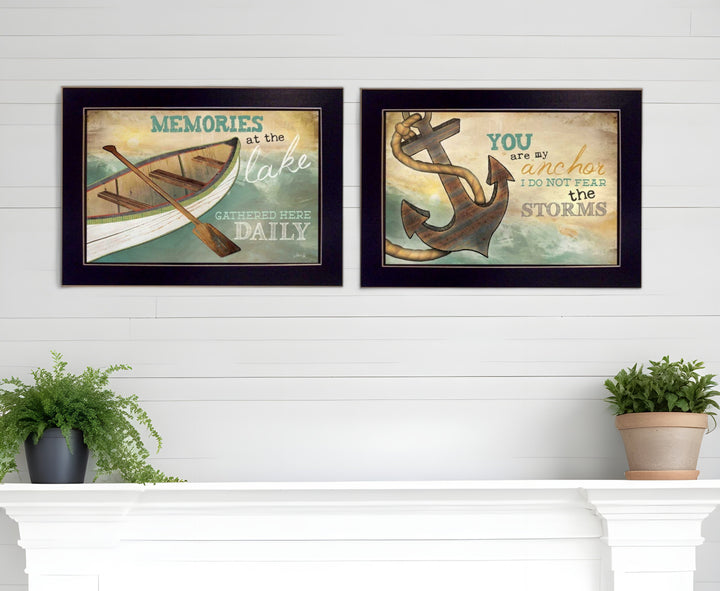 Set Of Two Memories at the Lake Black Framed Print Wall Art