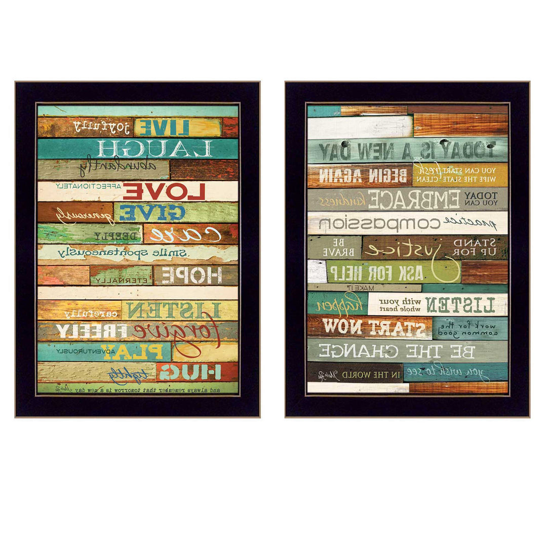 Set Of Two Today is a New Day Faux Wood Slat Black Framed Print Wall Art