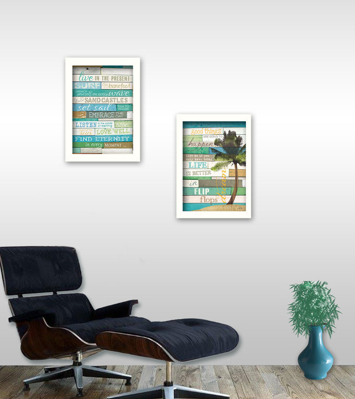 Set Of Two Live in the Present White Framed Print Wall Art