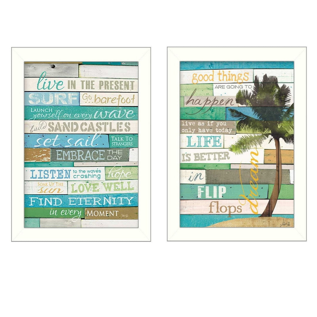 Set Of Two Live in the Present White Framed Print Wall Art