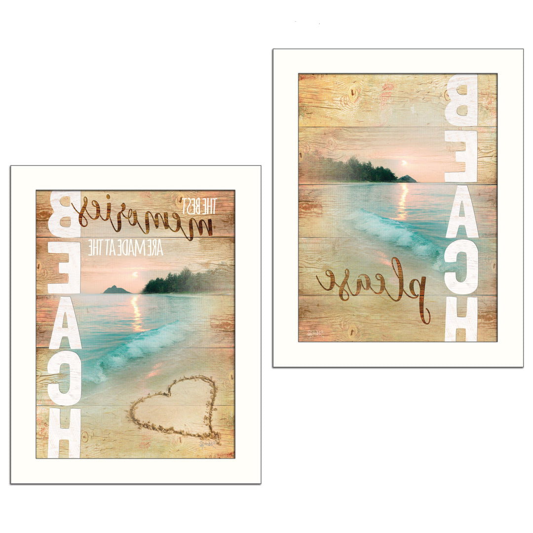 Set Of Two Beach Please White Framed Print Wall Art