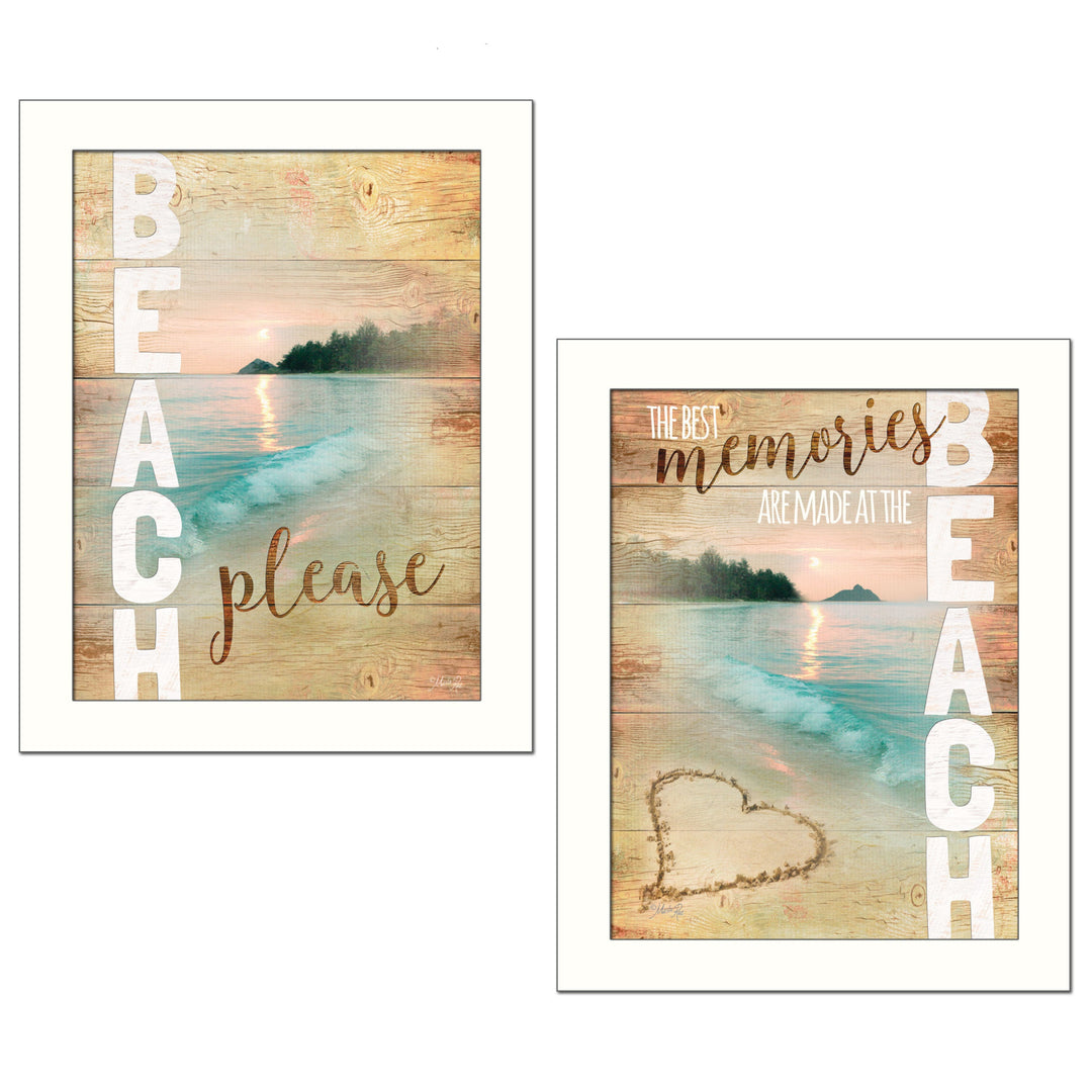 Set Of Two Beach Please White Framed Print Wall Art