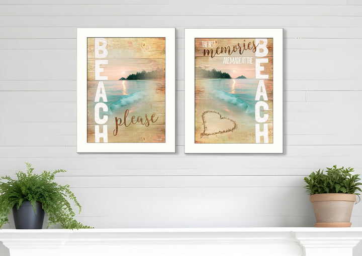 Set Of Two Beach Please White Framed Print Wall Art