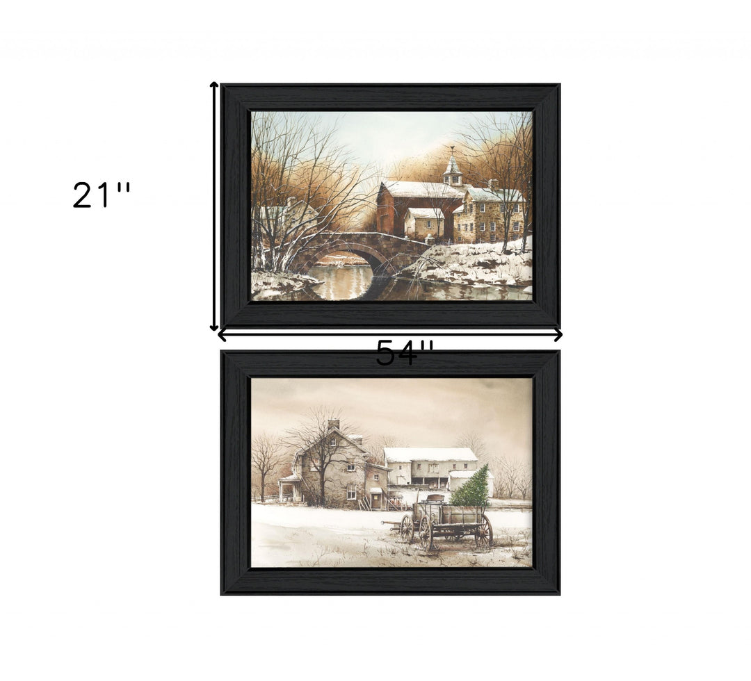 Set Of Two Winter Reflections Black Framed Print Wall Art