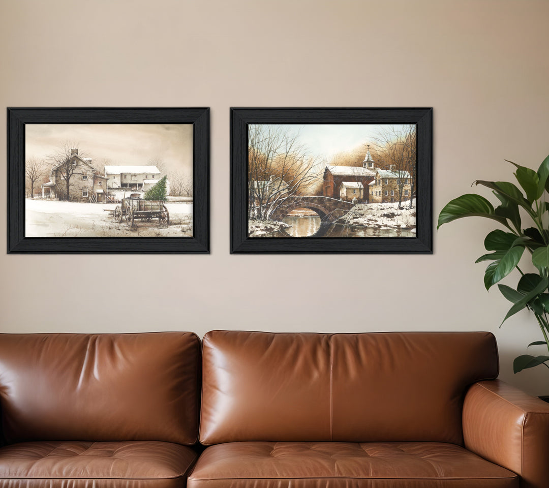 Set Of Two Winter Reflections Black Framed Print Wall Art