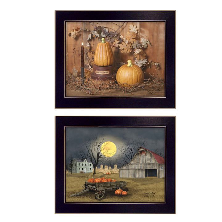 Set Of Two Pumpkin Space Harvest Black Framed Print Kitchen Wall Art