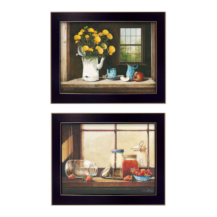 Set Of Two Tea Apples and Strawberries Black Framed Print Kitchen Wall Art