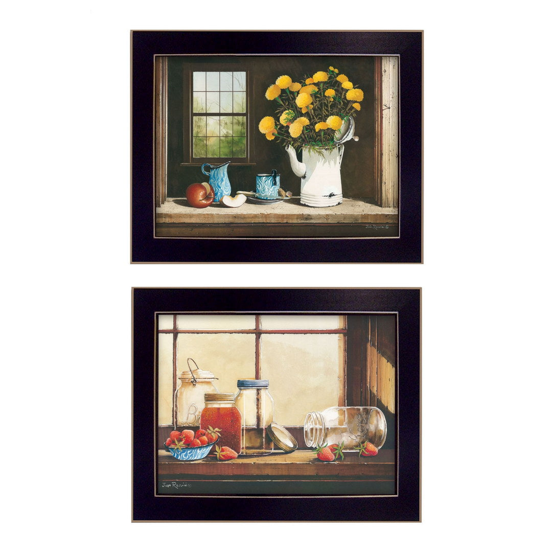 Set Of Two Tea Apples and Strawberries Black Framed Print Kitchen Wall Art