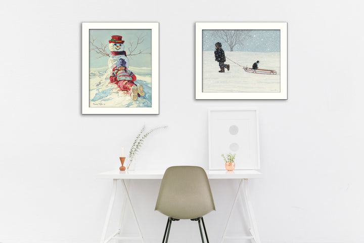 Set Of Two Snow Memories White Framed Print Wall Art