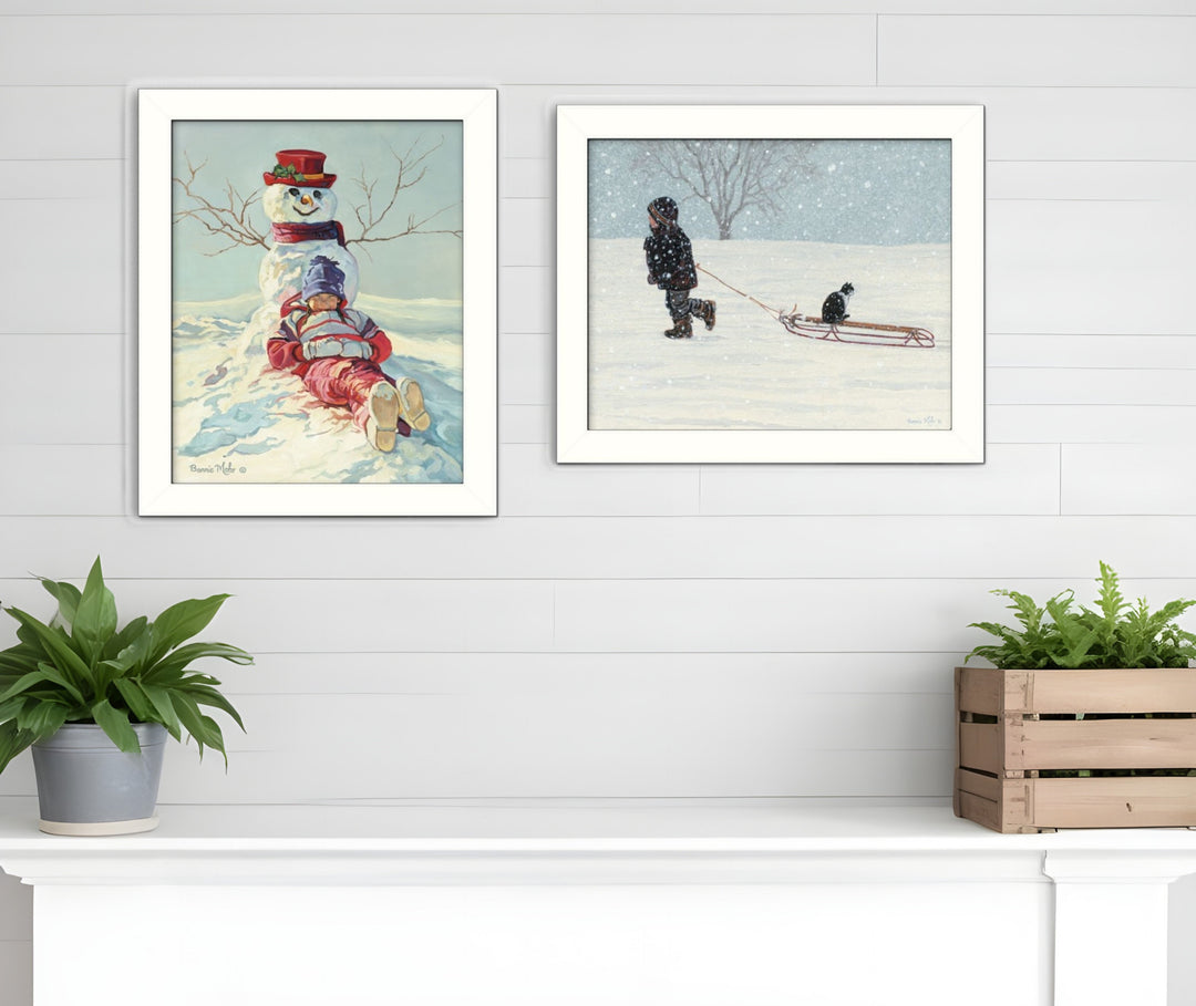 Set Of Two Snow Memories White Framed Print Wall Art