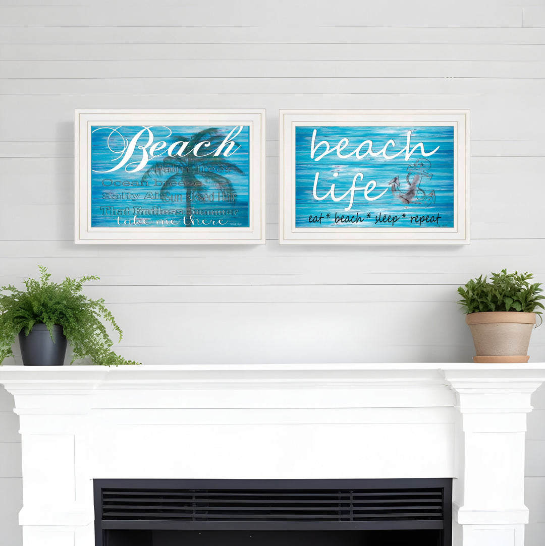 Set Of Two Beach Life 1 White Framed Print Wall Art