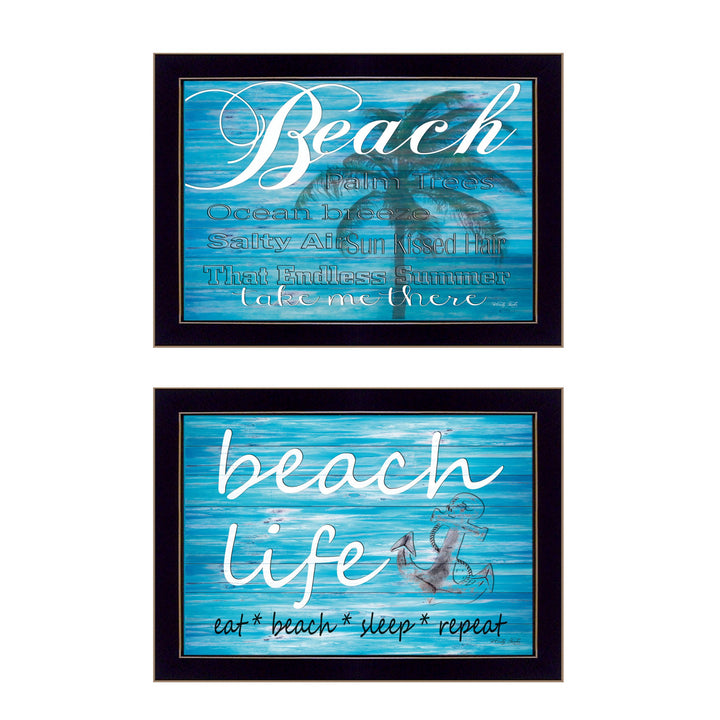 Set Of Two Beach Life 2 Black Framed Print Wall Art