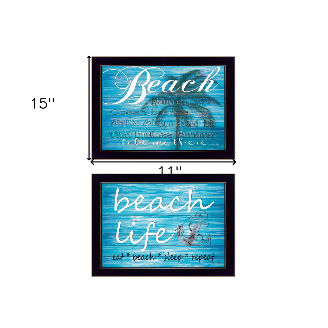 Set Of Two Beach Life 2 Black Framed Print Wall Art