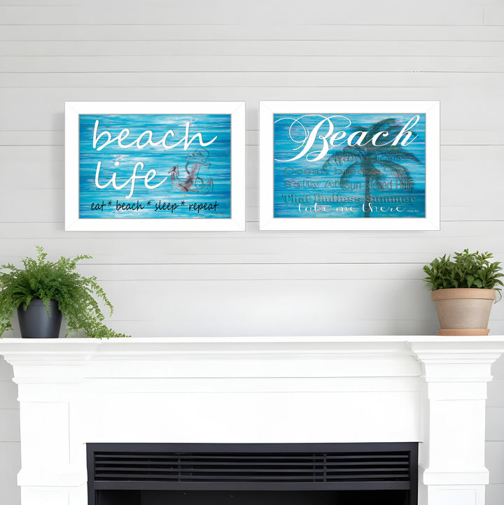 Set Of Two Beach Life 3 White Framed Print Wall Art