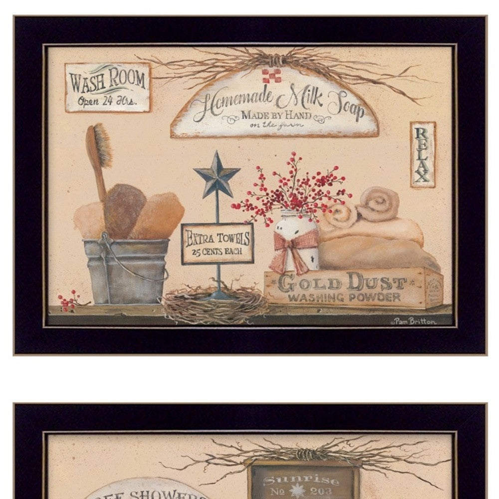 Set Of Two Wash Room Black Framed Print Bathroom Wall Art