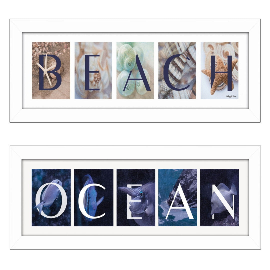 Set Of Two Ocean or Beach White Framed Print Wall Art