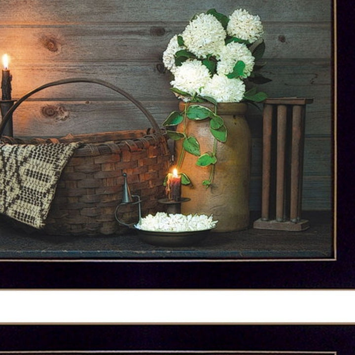 Set Of Two Baskets and Flowers Black Framed Print Wall Art