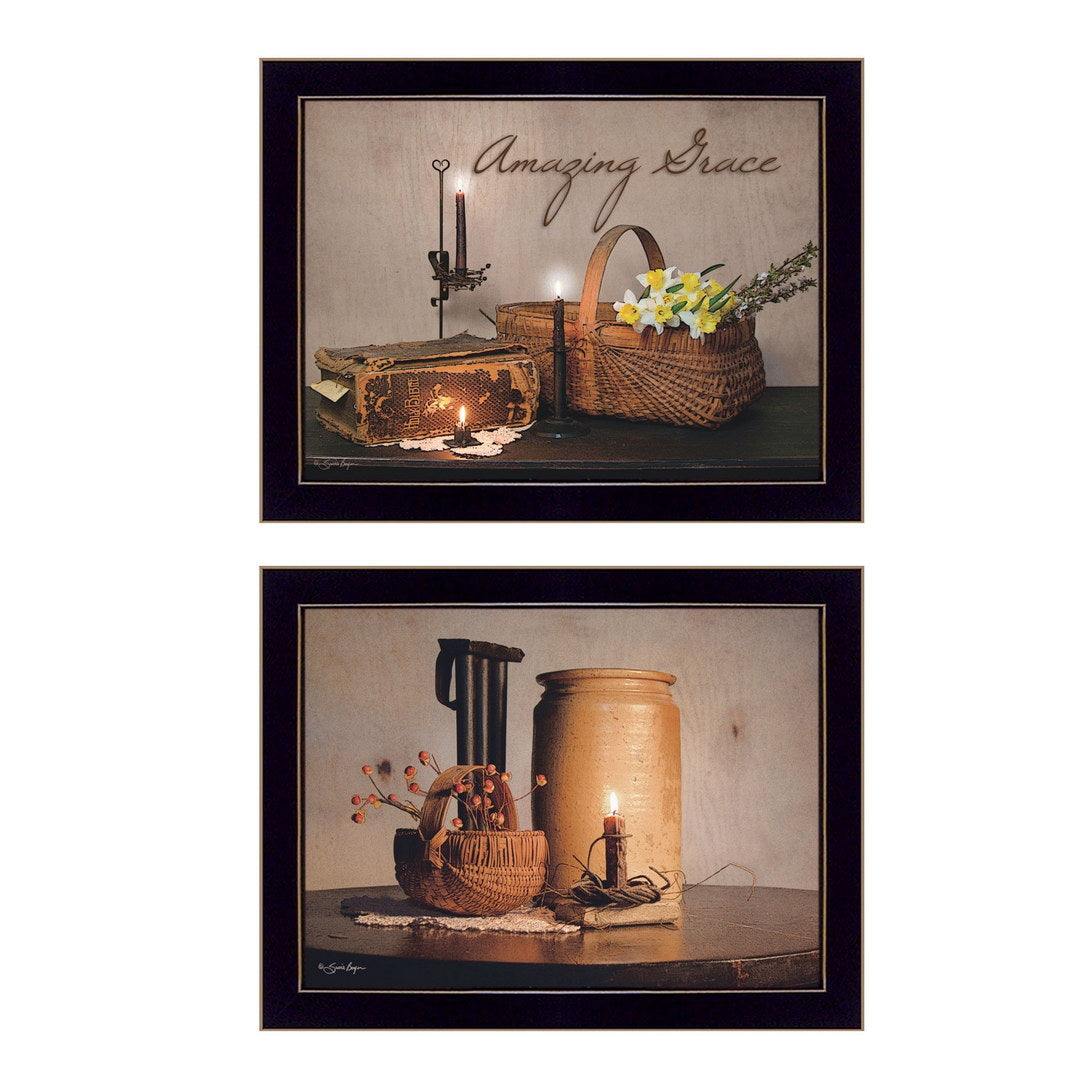 Set Of Two Amazing Grace Americana Black Framed Print Wall Art