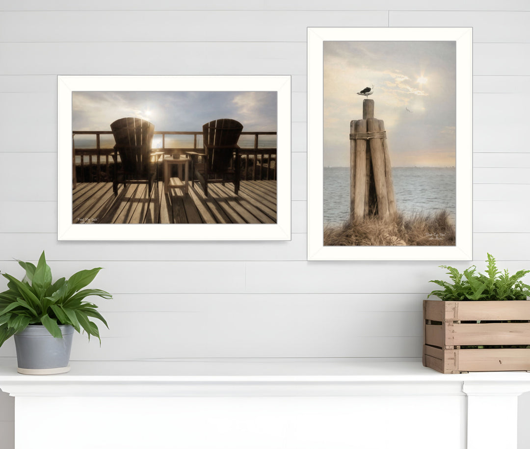 Set Of Two By The Sea 2 White Framed Print Wall Art