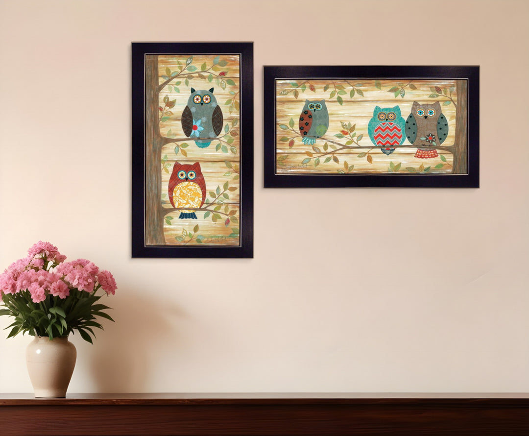 Set Of Two The Wise Owls Black Framed Print Wall Art