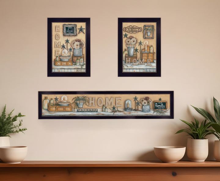 Set Of Three Where Family and Friends Gather 1 Black Framed Print Wall Art